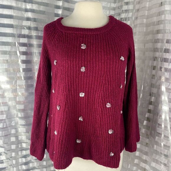 Lauren Conrad Burgundy Sequin Long Sleeve Sweater - Picture 1 of 7